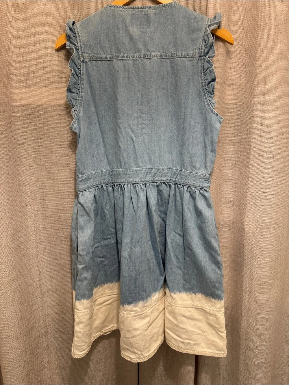 Kate Spade New York Dip Dyed Denim Ruffle Dress S M Split Neck Chambray